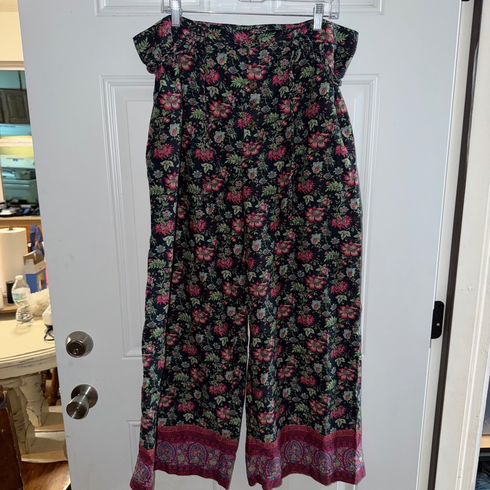 Sundance Bangla Womens XL Floral Wide Leg Crop Pants Cotton Boho